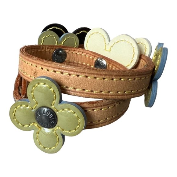 Louis Vuitton MulticolorLeather & Vernis Flower Double Wrap Bracelet 1123